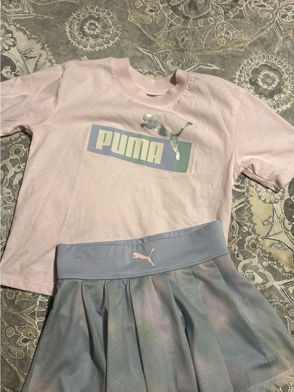 Puma Light Pink Top with Pastel Blue Skirt Pajama Set